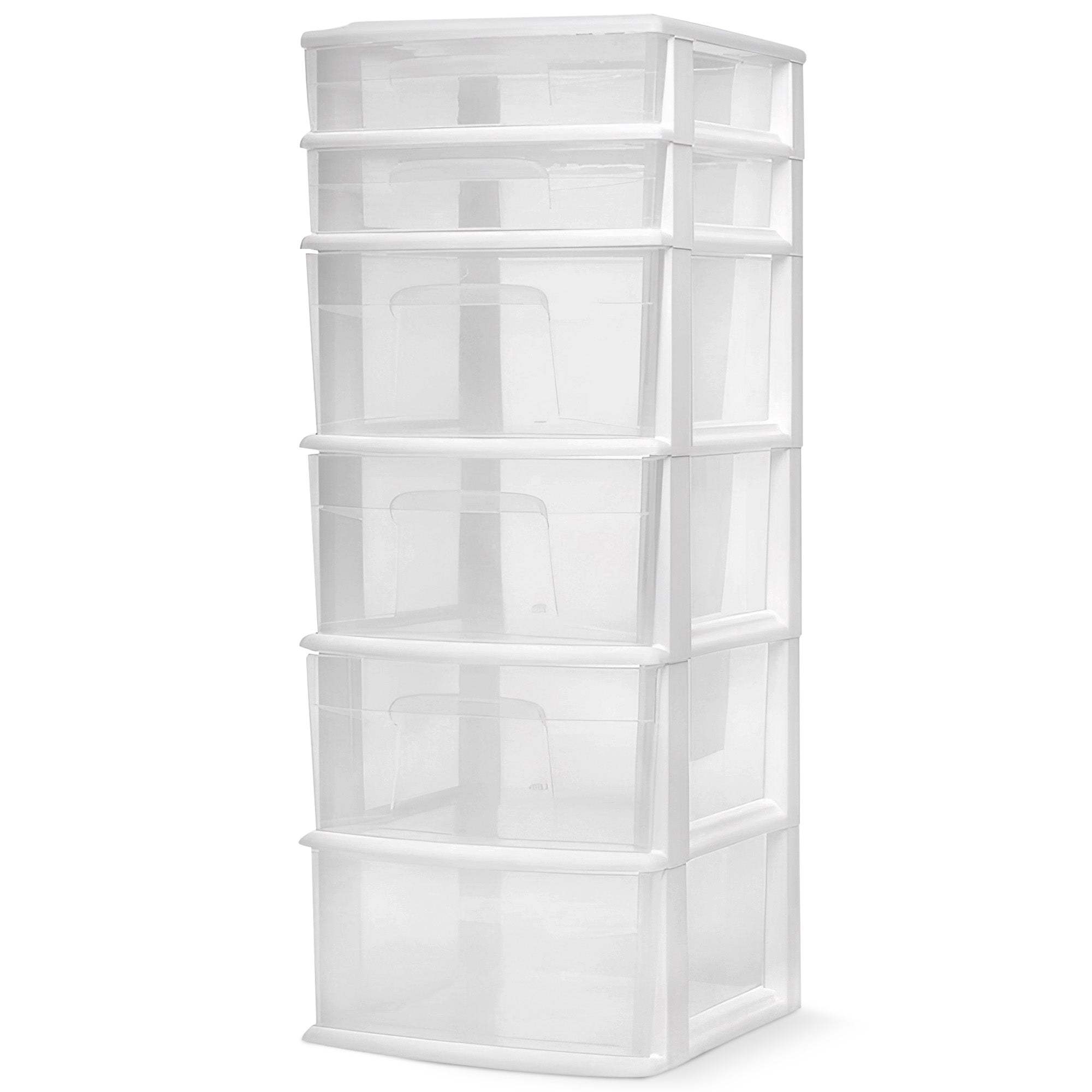 Homz Plastic 6 Drawer Medium Home Storage Container Tower, White Frame(Open Box)