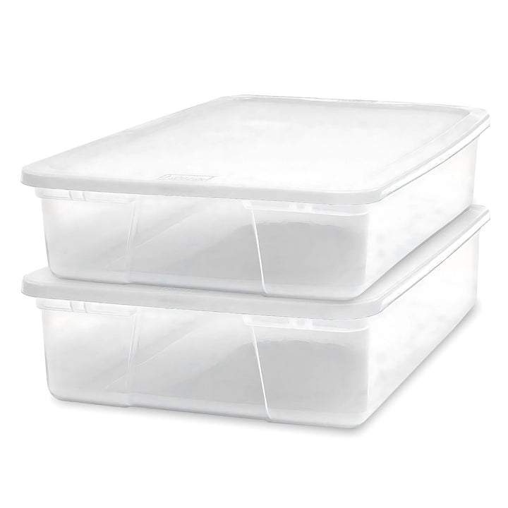 Homz 28 Qt Clear Plastic Storage Container Bin w/ Secure Lid, 2 Pack (Open Box)