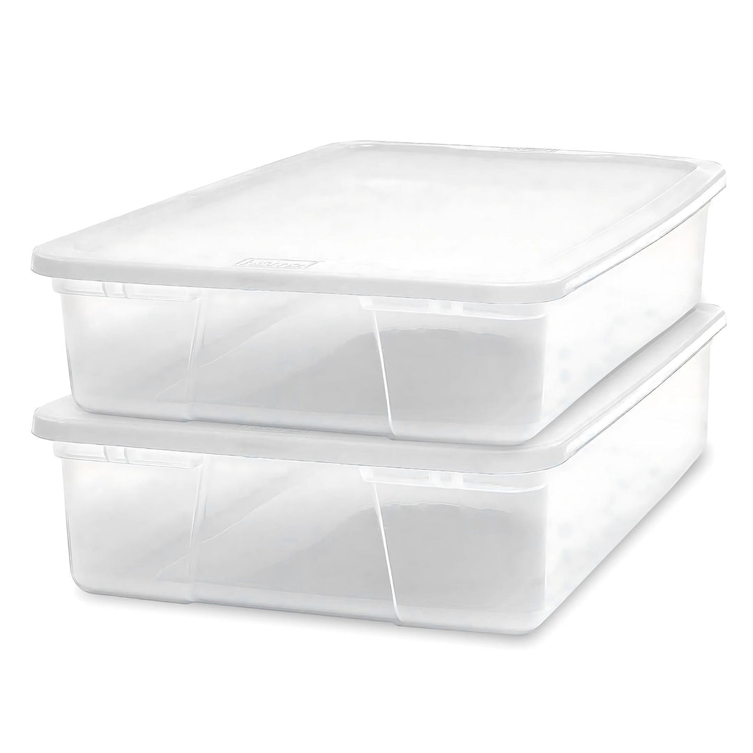 Homz 28 Qt Clear Plastic Storage Container Bin w/ Secure Lid, 2 Pack (Open Box)