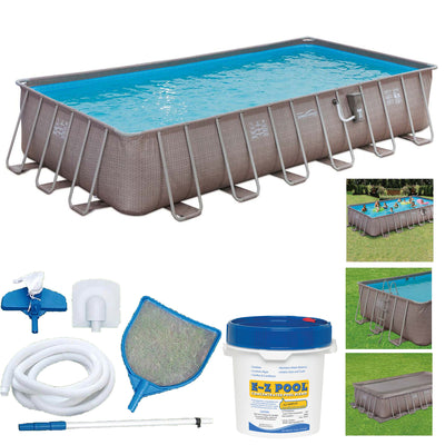 Summer Waves 24ft x 12ft x 52in Rectangle Above Ground Frame Swimming Pool Set