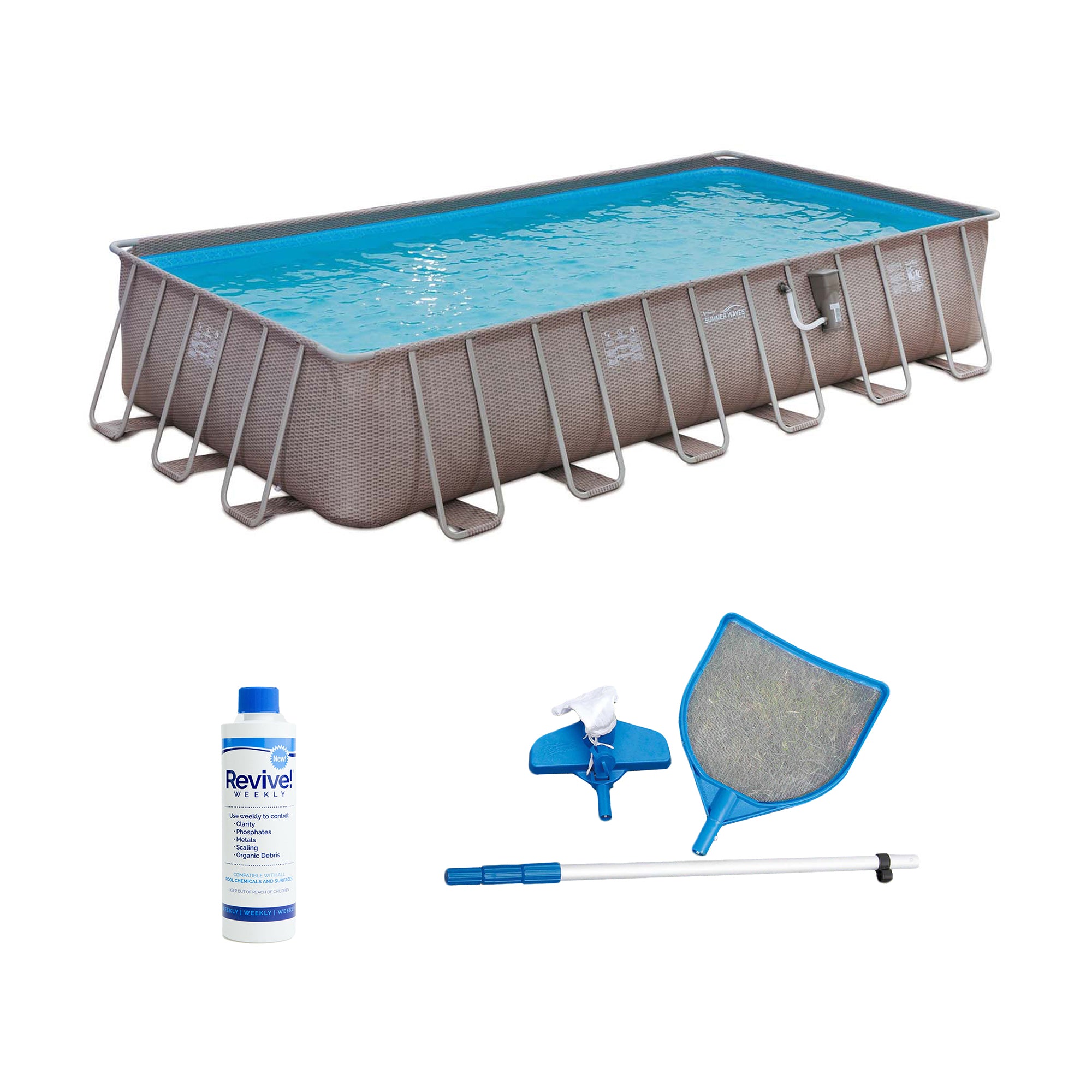 Summer Waves 24ft x 12ft x 52in Rectangle Above Ground Frame Swimming Pool Set