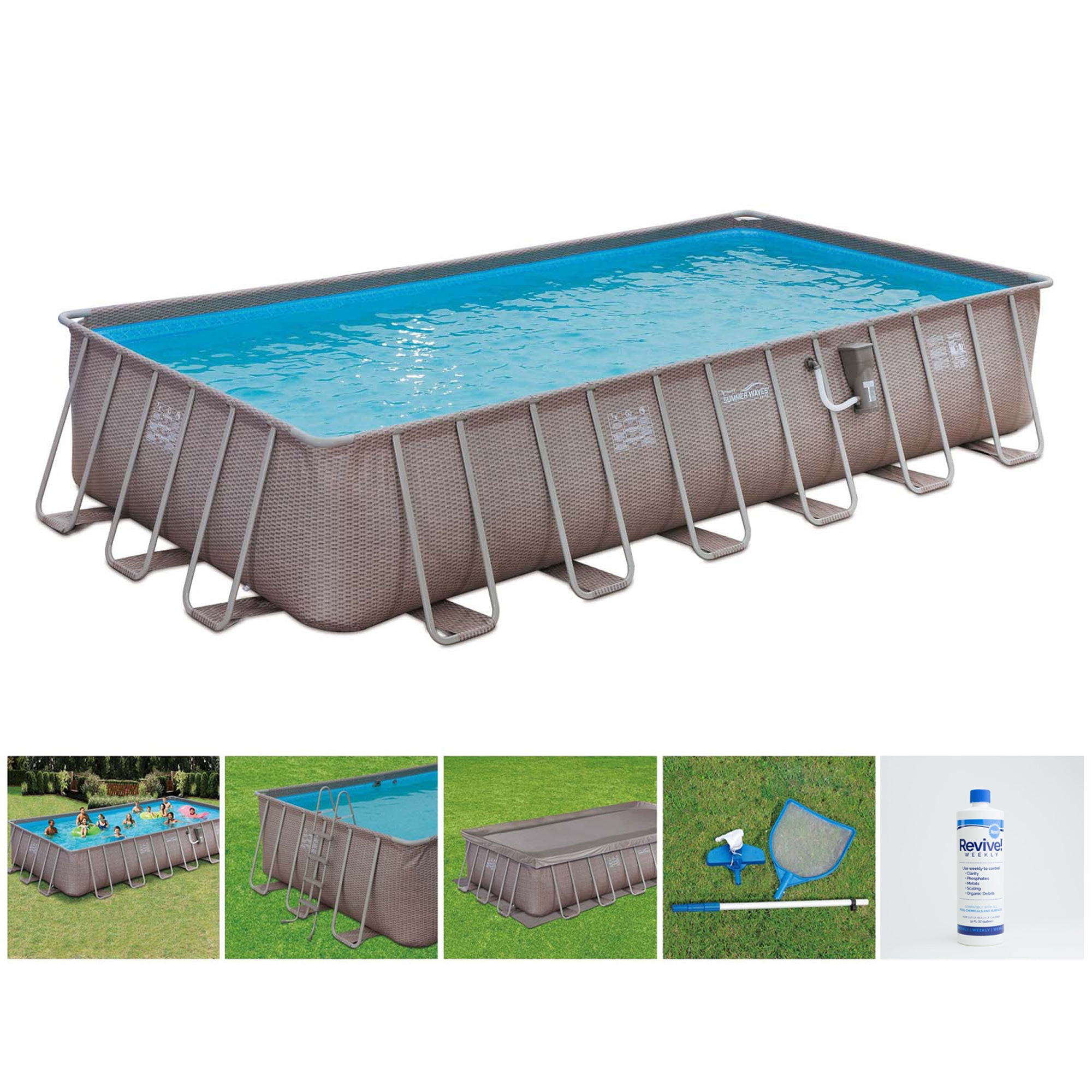 Summer Waves 24ft x 12ft x 52in Rectangle Above Ground Frame Swimming Pool Set - VMInnovations