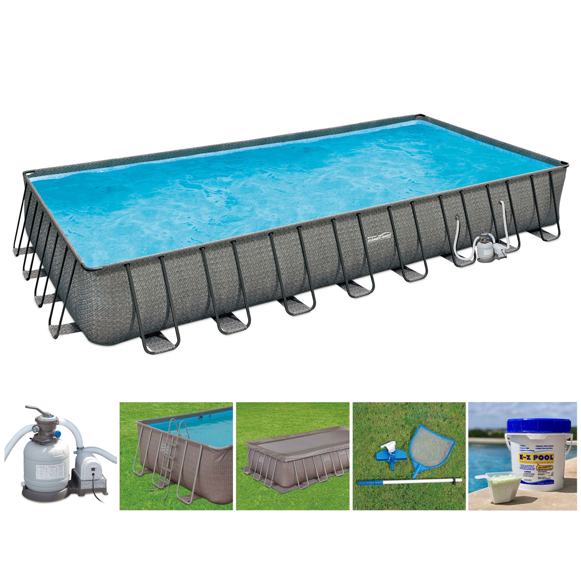 Summer Waves 32ft x 16ft x 52in Rectangle Frame Above Ground Swimming Pool Set