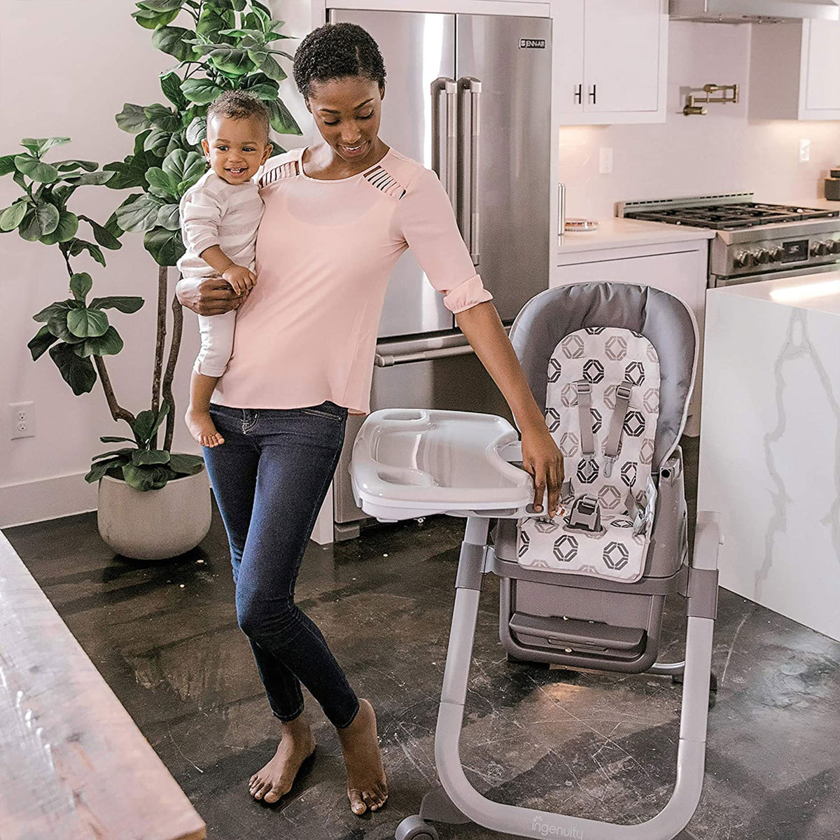 Ingenuity SmartServe 4 in 1 Full Size Baby Toddler High Chair Booster, Clayton - VMInnovations