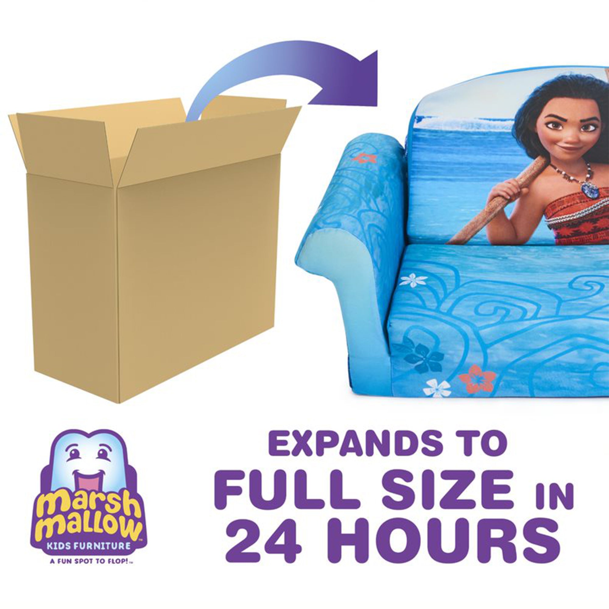 Marshmallow Furniture 2 Pack 2-in-1 Flip Open Foam Compressed Sofa Bed, Moana