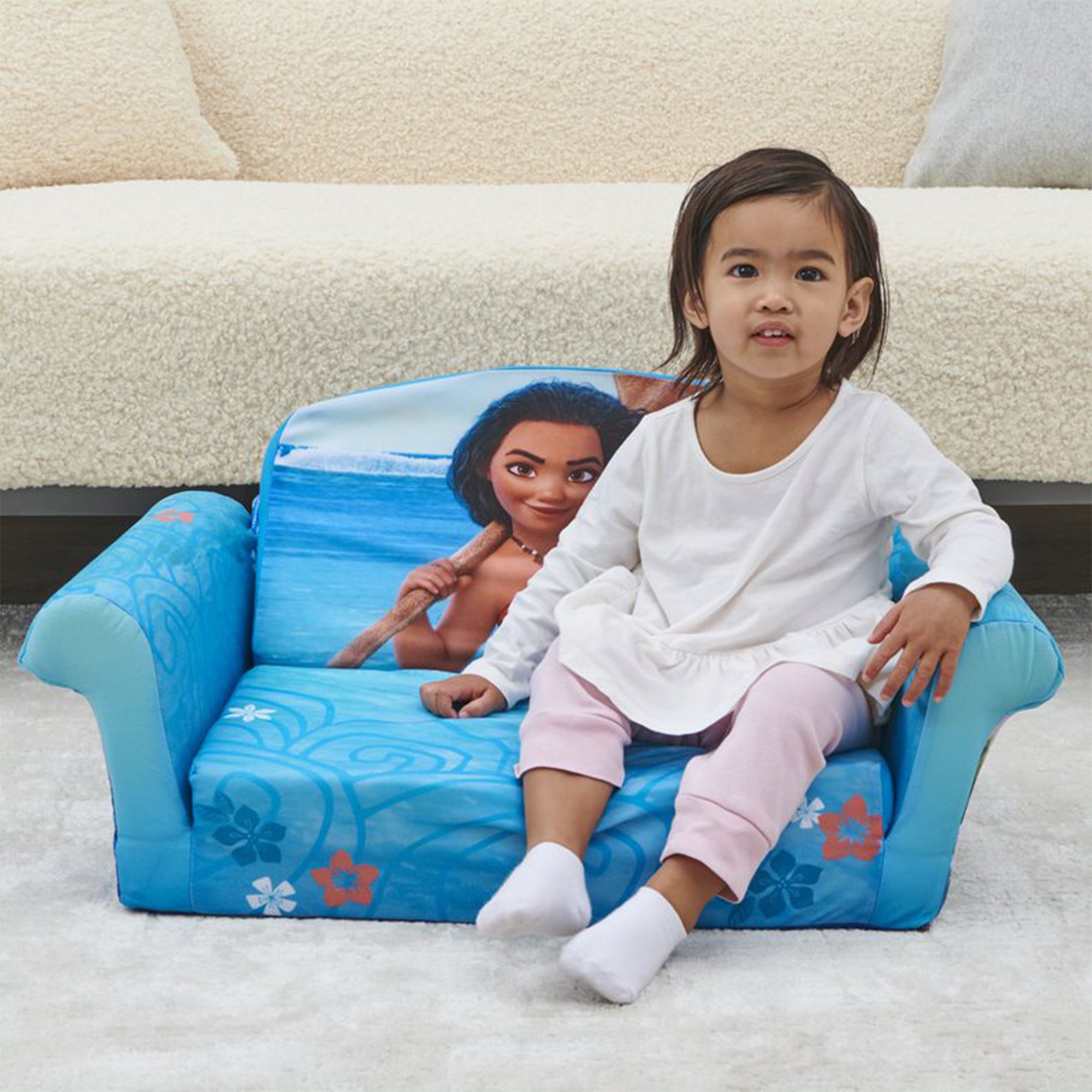 Marshmallow Furniture Kids 2-in-1 Flip Open Foam Compress Sofa Bed, Moana (Used)