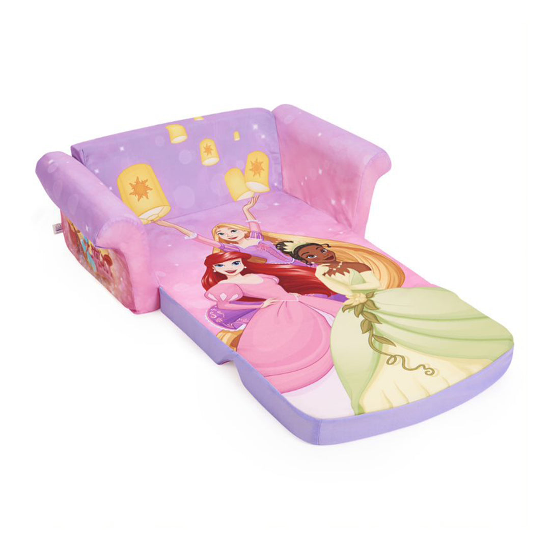 Marshmallow Furniture Kids 2-in-1 Flip Open Foam Couch Sofa Bed, Disney Princess