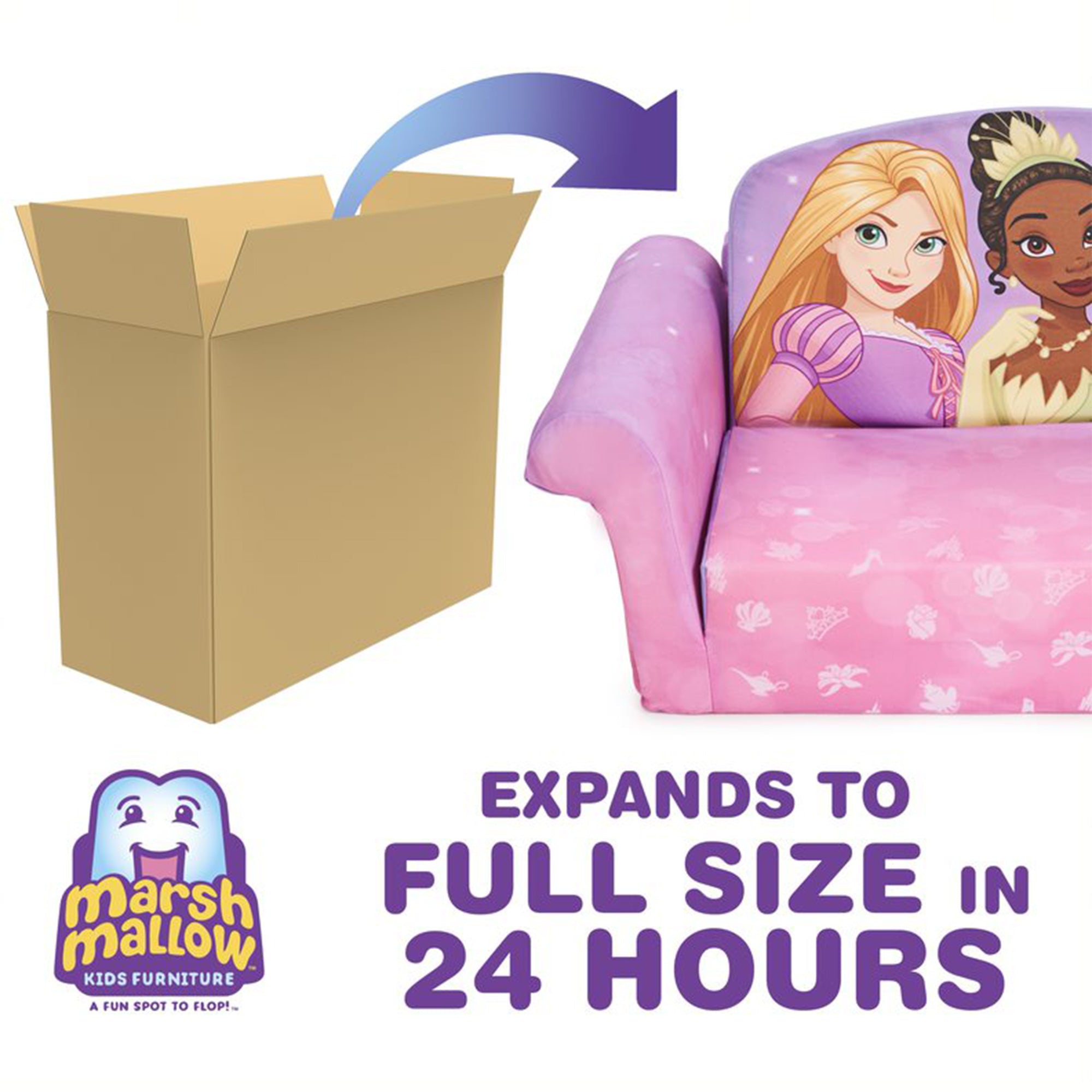 Marshmallow Furniture 2 Pack Kids 2-in-1 Flip Open Foam Sofa Bed,Disney Princess - VMInnovations