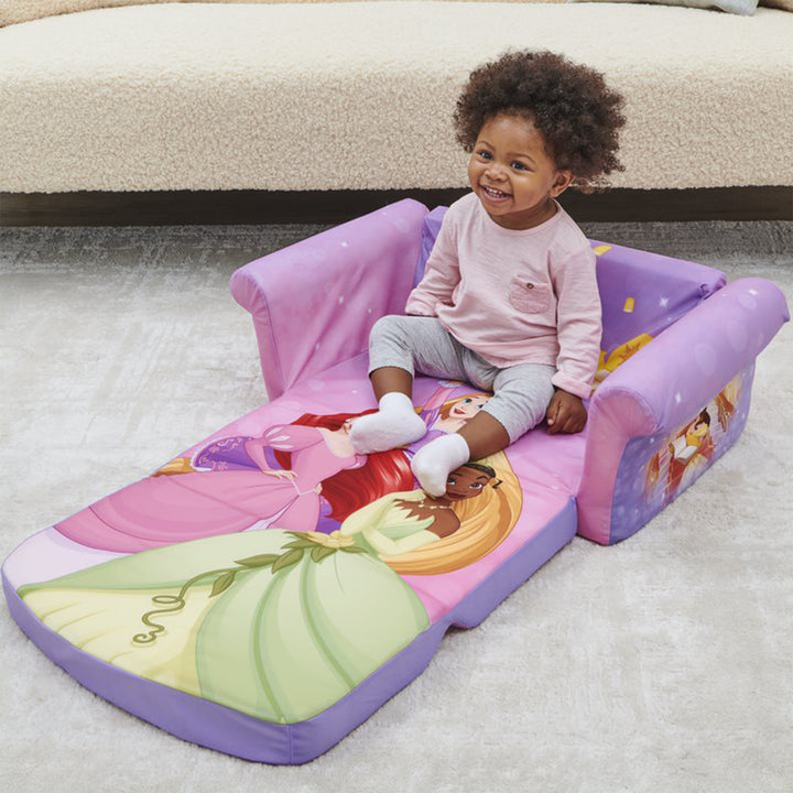 Marshmallow Furniture 2 Pack Kids 2-in-1 Flip Open Foam Sofa Bed,Disney Princess
