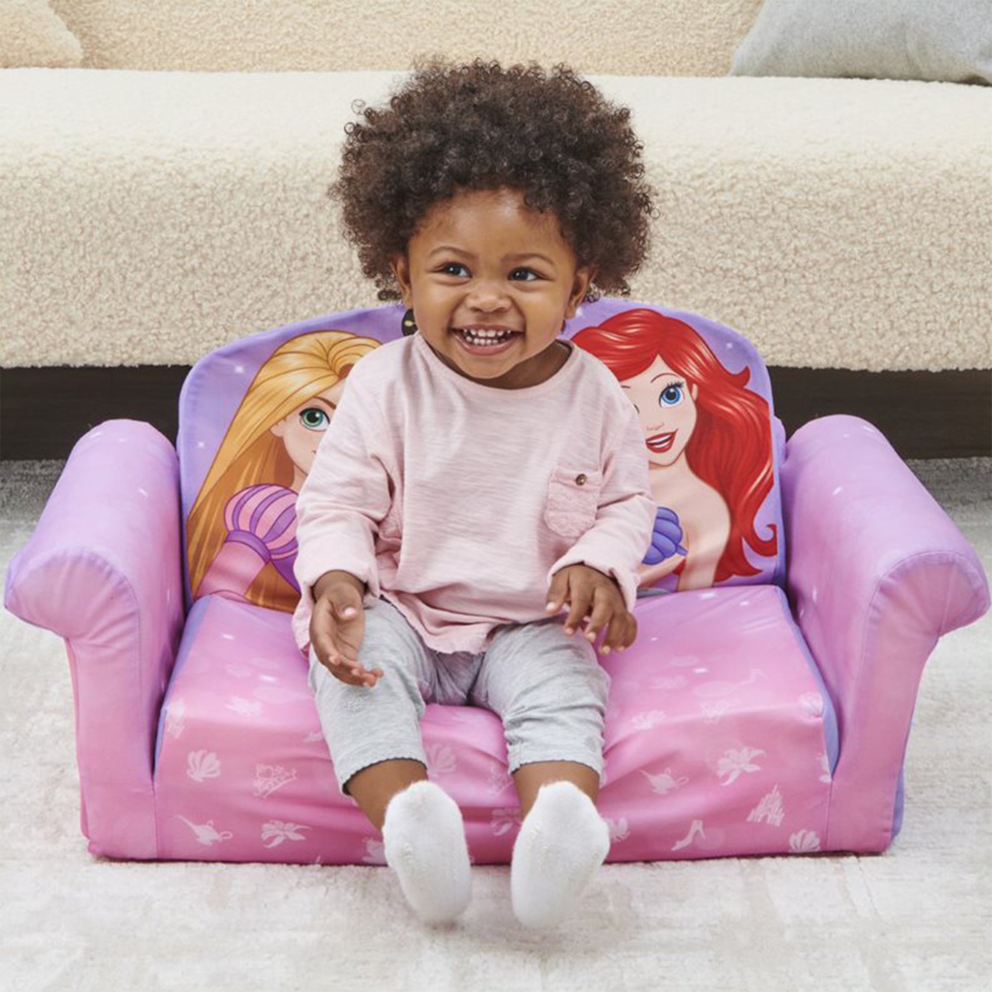 Marshmallow Furniture 2 Pack Kids 2-in-1 Flip Open Foam Sofa Bed,Disney Princess - VMInnovations