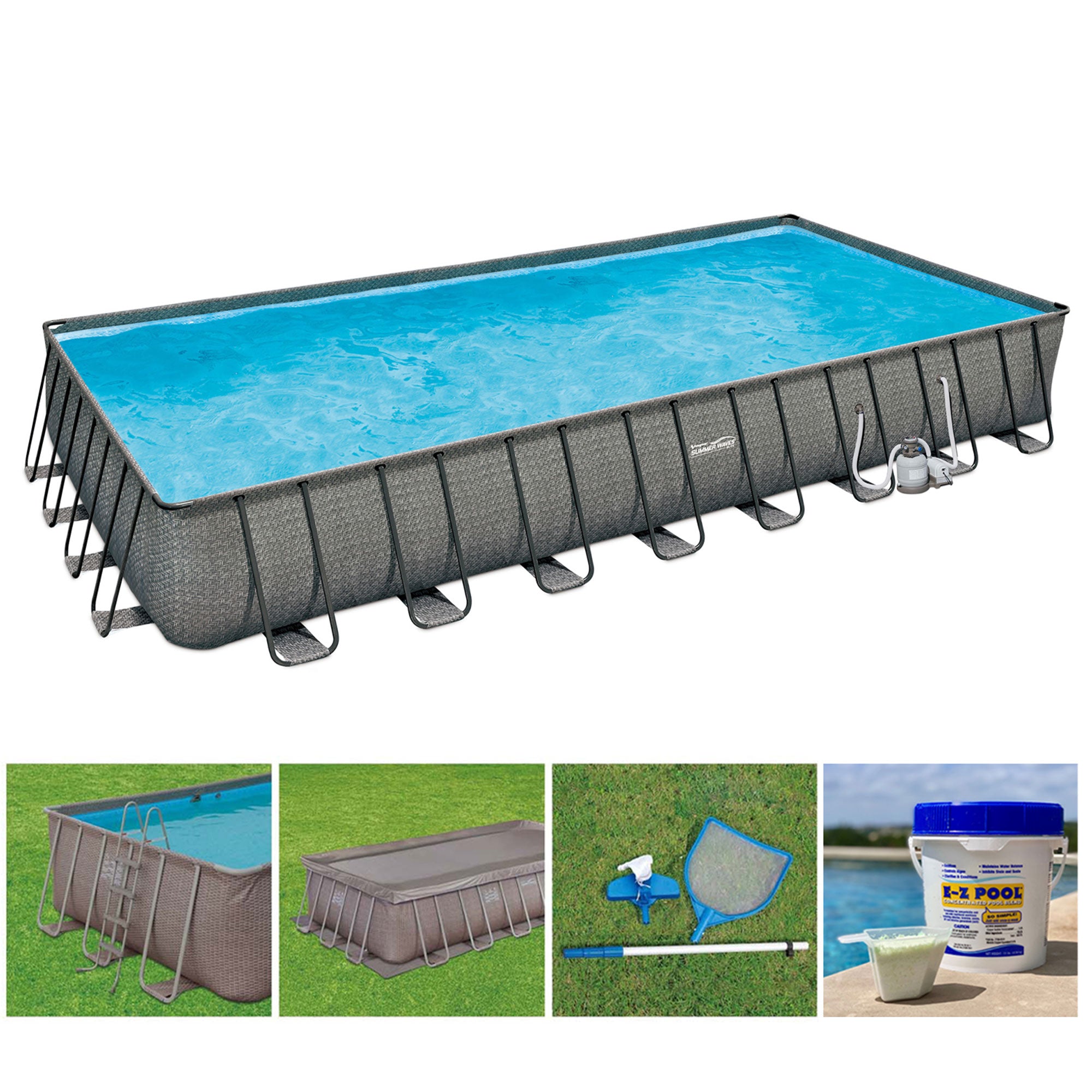 Summer Waves 24ft x 12ft x 52in Rectangle Above Ground Frame Swimming Pool Set