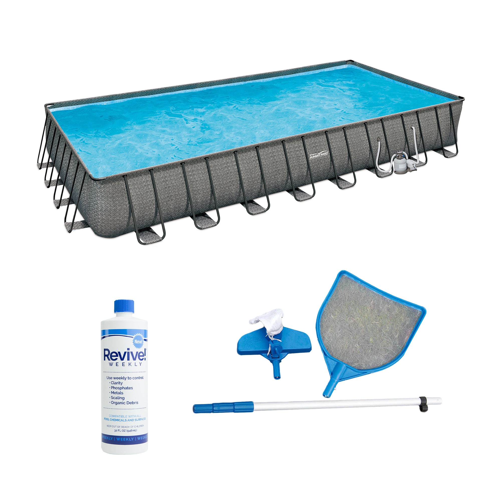 Summer Waves 24ft x 12ft x 52in Rectangle Above Ground Frame Swimming Pool Set