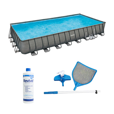 Summer Waves 24ft x 12ft x 52in Rectangle Above Ground Frame Swimming Pool Set
