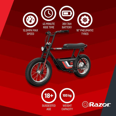 Razor Rambler 16 Electric Retro Minibike with 350W Motor & 36V Battery(Open Box)