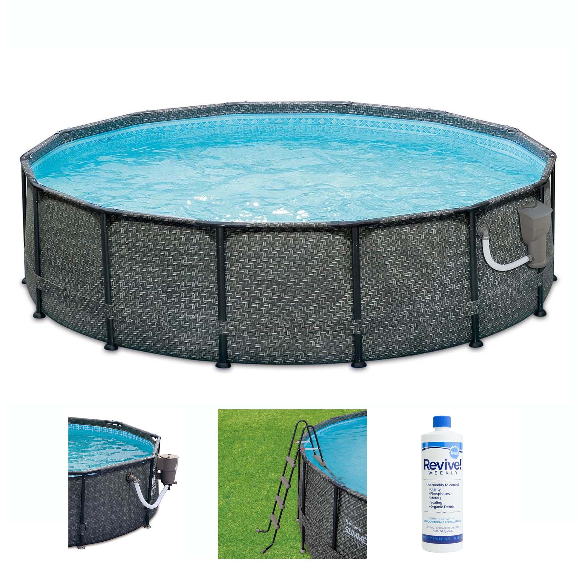 Summer Waves 14ft x 48in Outdoor Round Frame Above Ground Swimming Pool Set