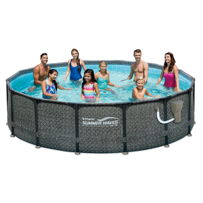 Summer Waves 14ft x 48in Outdoor Round Frame Above Ground Swimming Pool Set