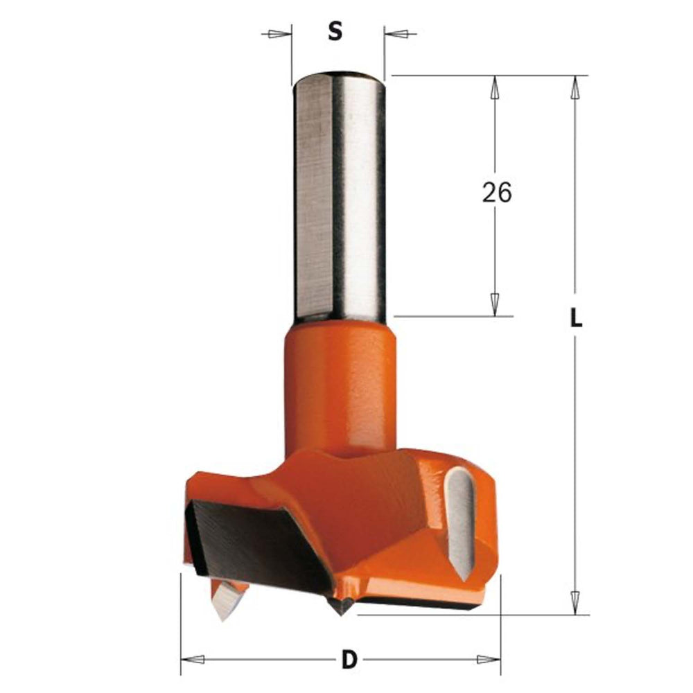 CMT USA 317.240.11 10 x 26mm Parallel Shank Hinge Boring Bit with Scoring Knives - VMInnovations