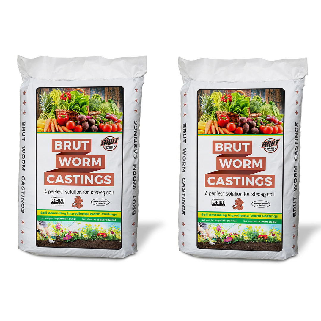 Brut Worm Farms Organic Worm Castings Soil Builder Set, 30 Pound Bag (2 Pack)