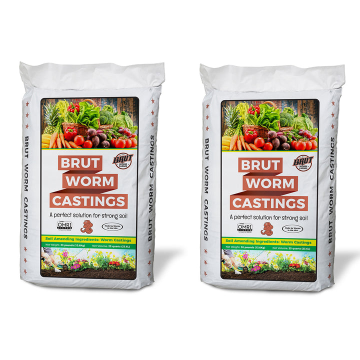 Brut Worm Farms Organic Worm Castings Soil Builder Set, 30 Pound Bag (2 Pack)