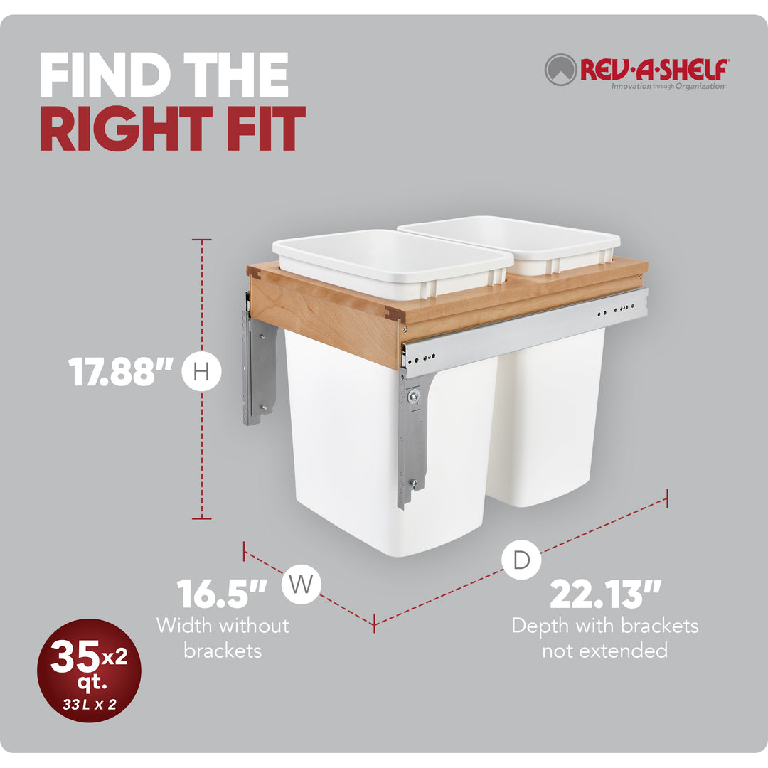 Rev-A-Shelf Double Pullout Top Mount Trash Can, 35 qt., 4WCTM-18DM2-419-FL