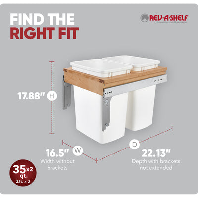 Rev-A-Shelf Double Pullout Top Mount Trash Can, 35 qt., 4WCTM-18DM2-419-FL