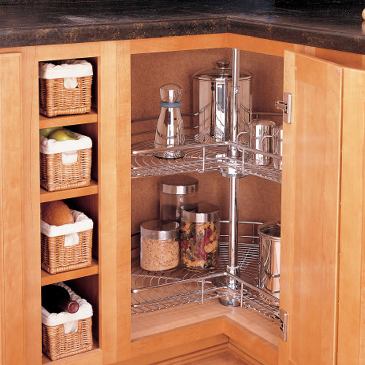 Rev-A-Shelf 32" Lazy Susan Kidney-Shaped 2-Shelf Corner Cabinet, Chrome, 5472-32CR