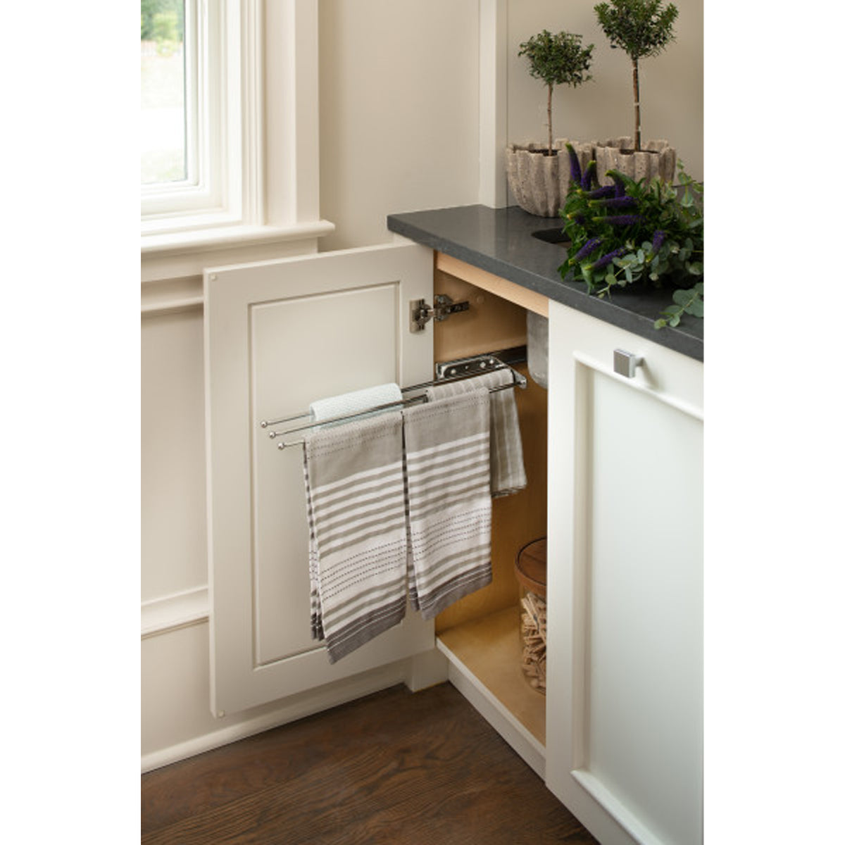 Rev-A-Shelf Pullout Dish Towel Bar Under Kitchen Cabinet 3 Prong, White 563-47 C - VMInnovations