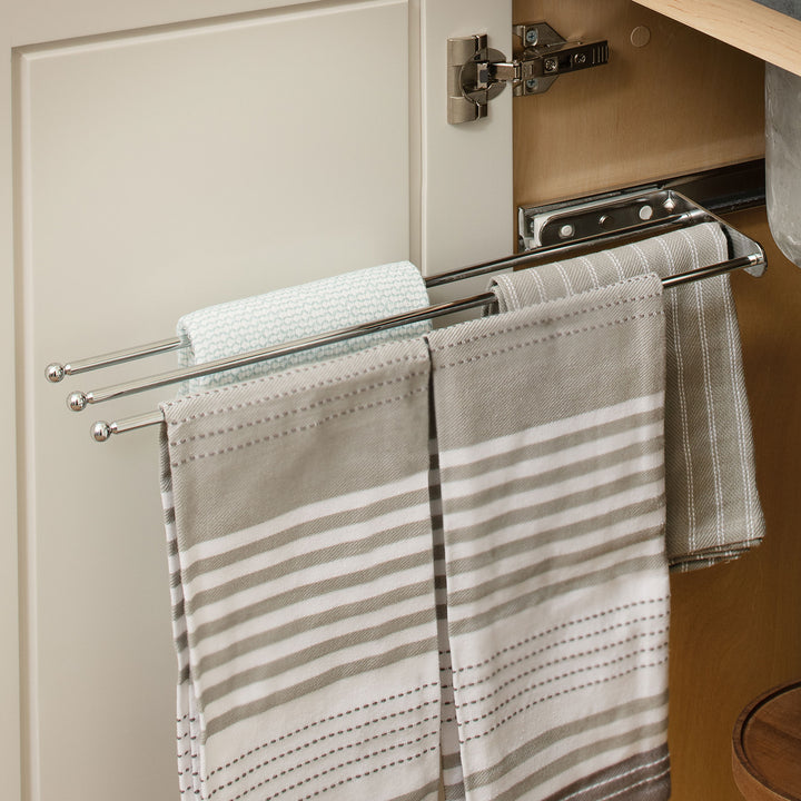 Rev-A-Shelf Pullout Dish Towel Bar Under Kitchen Cabinet 3 Prong, White 563-47 C