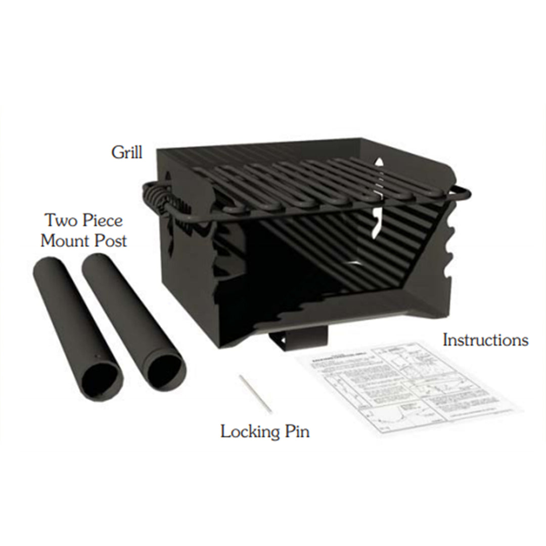 Pilot Rock CBP 135 Park Style Steel Outdoor BBQ Charcoal Grill and Post, Black