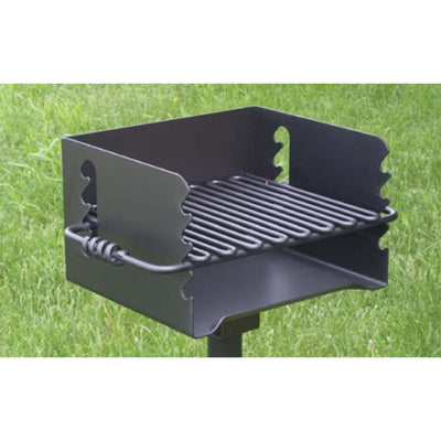 Pilot Rock Park Style Steel Outdoor BBQ Charcoal Grill and Post, Black (Used)