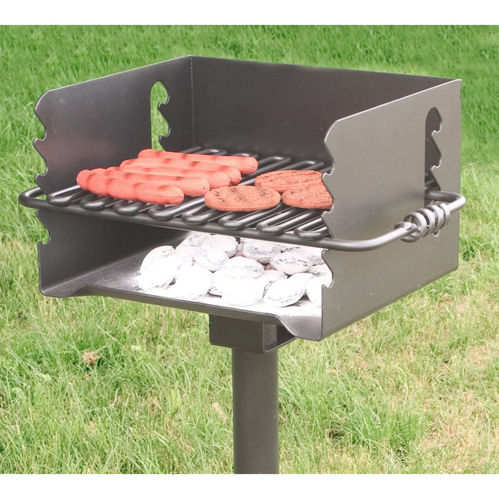 Pilot Rock CBP 135 Park Style Steel Outdoor BBQ Charcoal Grill and Post, Black