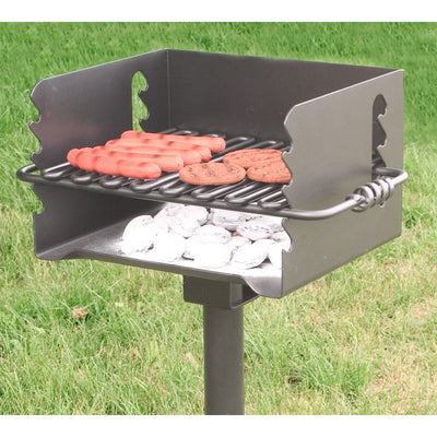 Pilot Rock CBP 135 Park Style Steel Outdoor BBQ Charcoal Grill and Post, Black