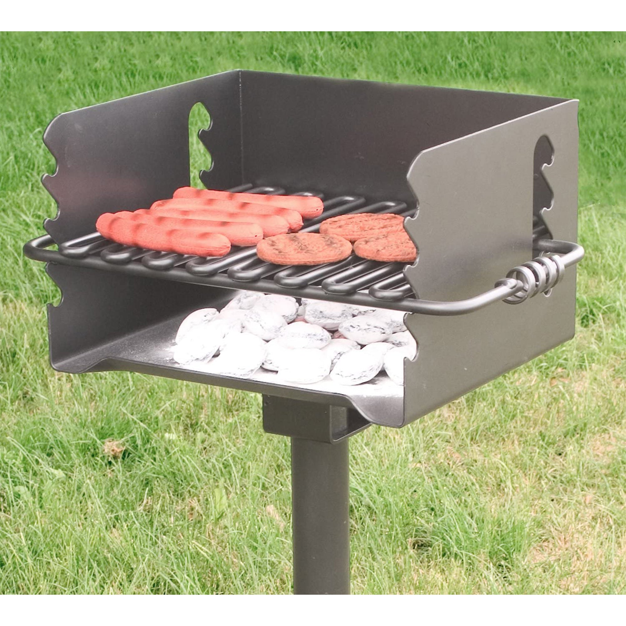 Pilot Rock Park Style Steel Outdoor BBQ Charcoal Grill and Post, Black (Used) - VMInnovations