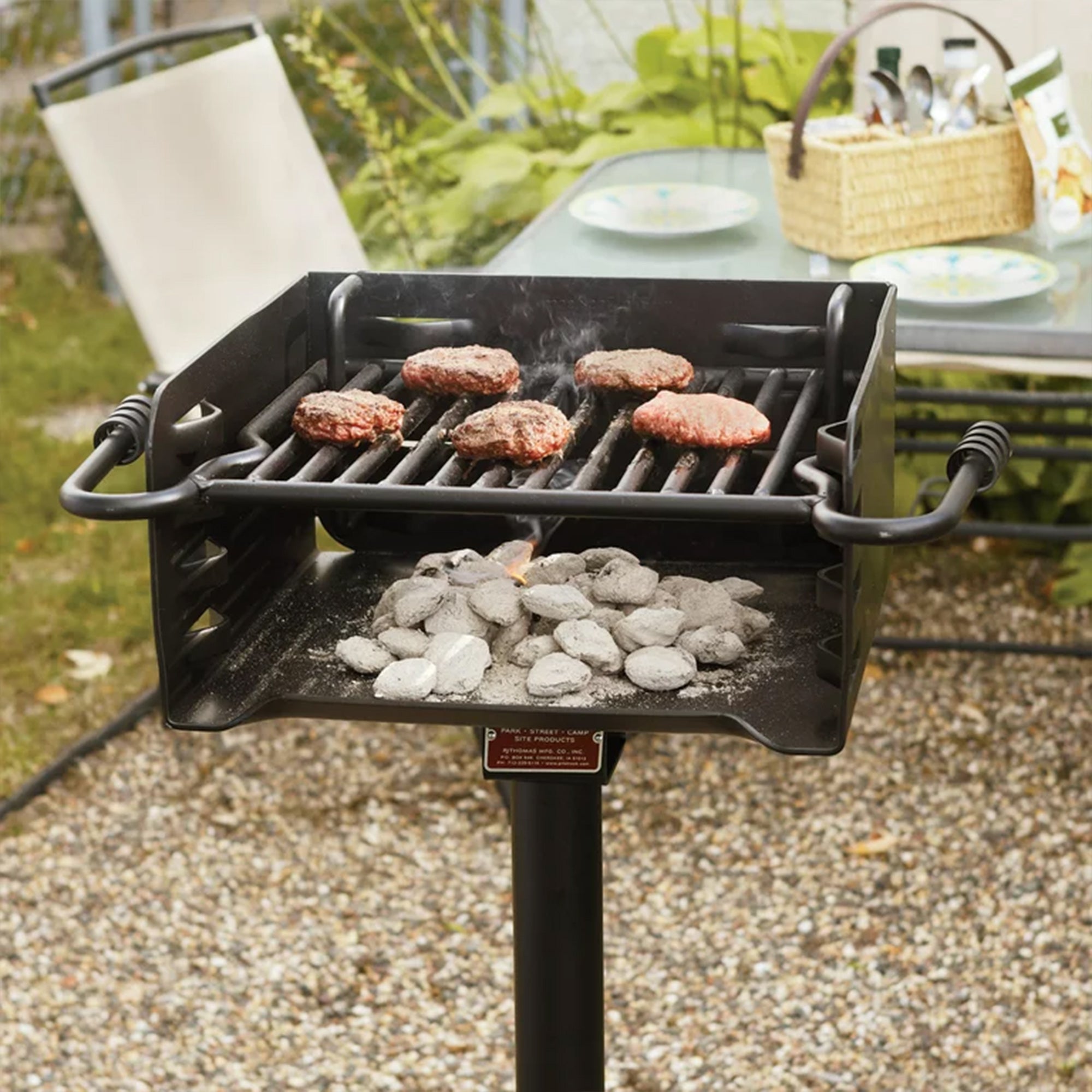 Pilot Rock Park Style Steel Outdoor BBQ Charcoal Grill and Post Black(For Parts)