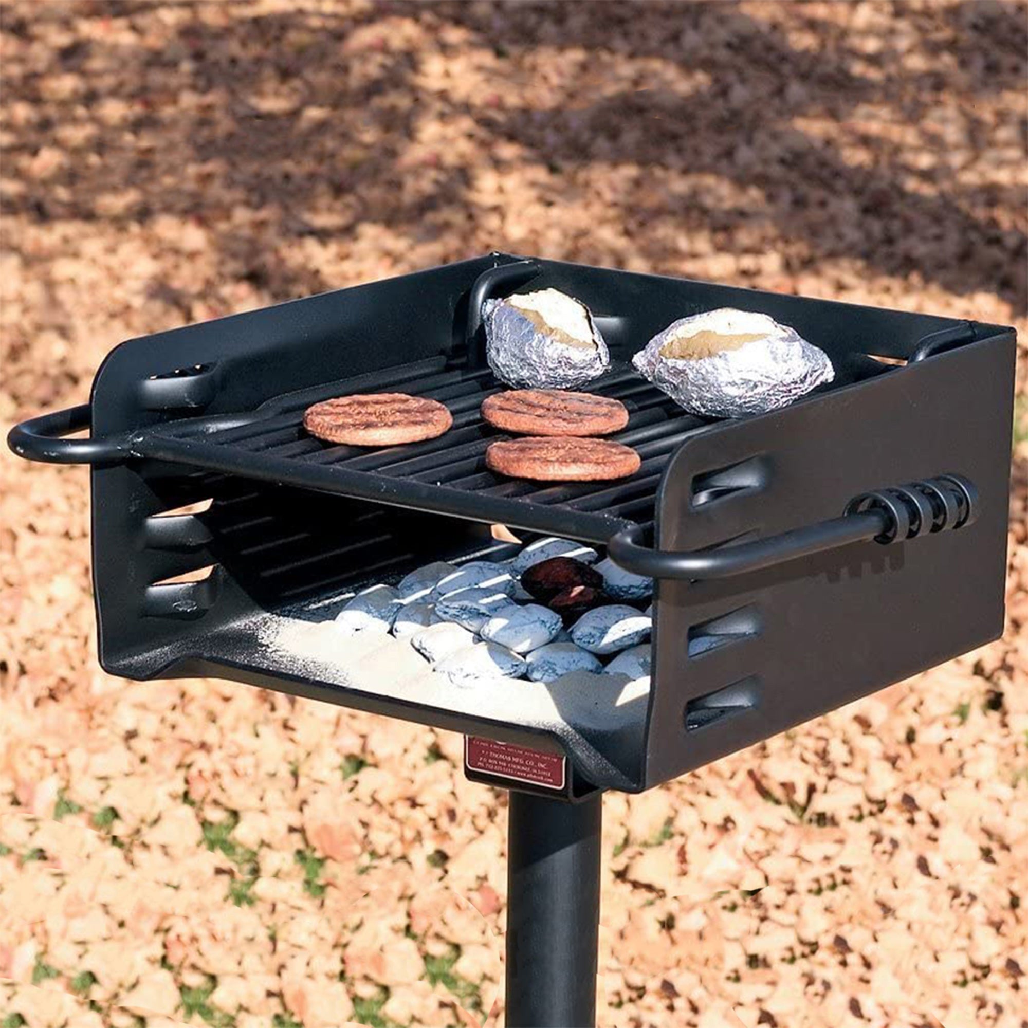 Pilot Rock Park Style Steel Outdoor BBQ Charcoal Grill and Post Black(For Parts)