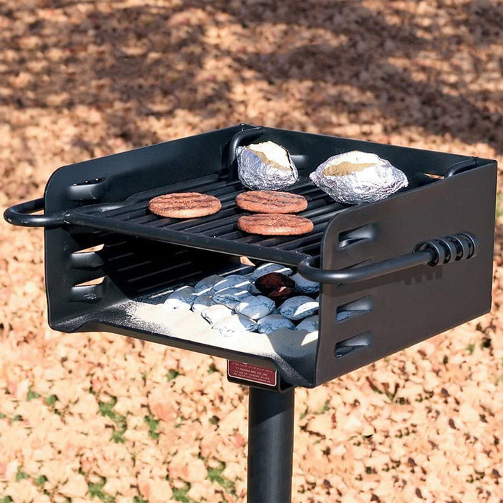 H-16 B6X2 Park Style Steel Outdoor BBQ Charcoal Grill and Post, Black (Used)