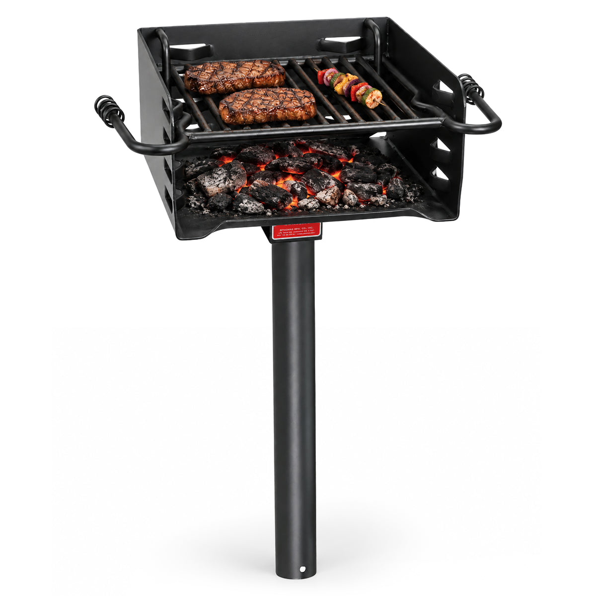 Pilot Rock H-16 B6X2 Park Style Steel Outdoor BBQ Charcoal Grill and Post, Black