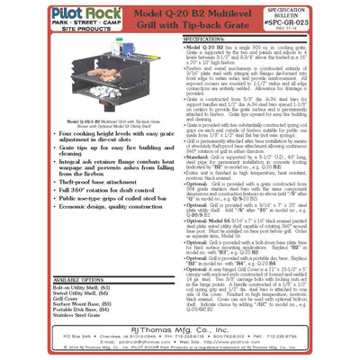 Pilot Rock Q-20 B2 Single Commercial Grade 20 Inch Park Style Charcoal Grill