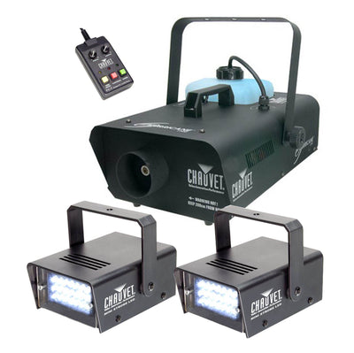 (2) CHAUVET LED Mini Strobe Lights + Hurricane H1300 Smoke Fog Machine w/ Remote