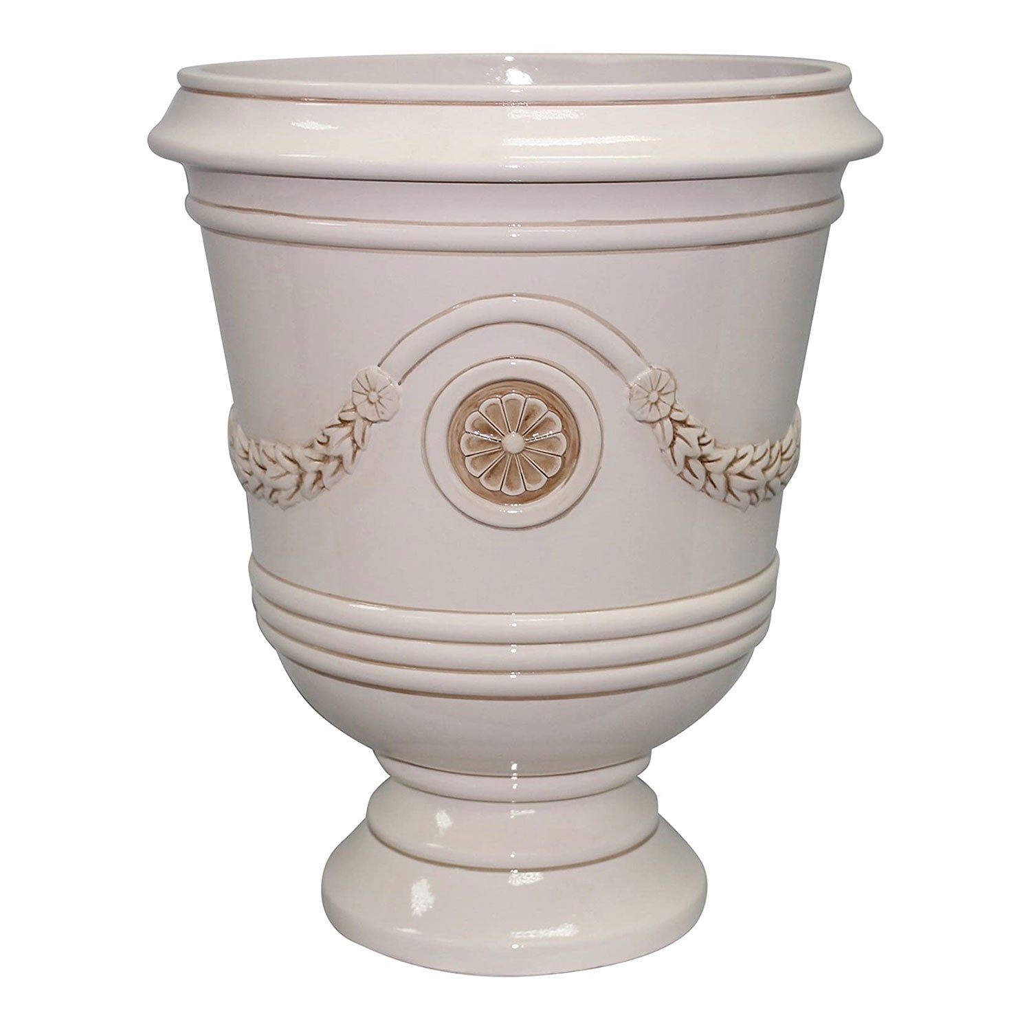 Southern Patio Porter 15 Inch Diameter Resin Outdoor Pot Planter, Ivory White - VMInnovations