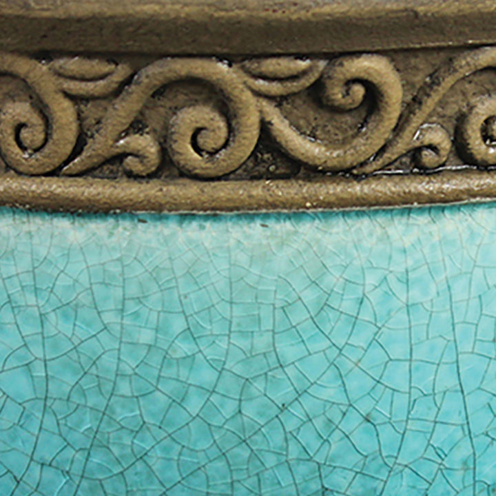 Southern Patio Cadiz 8" Crackled Ceramic Planter Pot w/ Saucer, Teal (Open Box) - VMInnovations