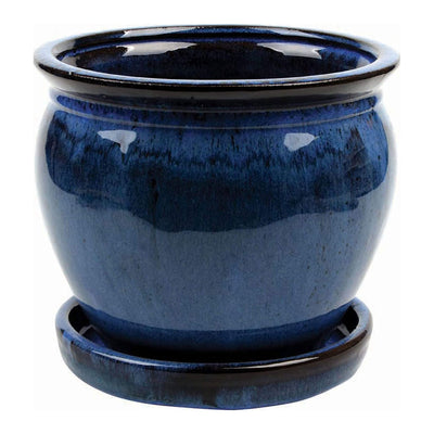 Southern Patio Wisteria 12 Inch Ceramic Planter Pot with Saucer, Blue (2 Pack)