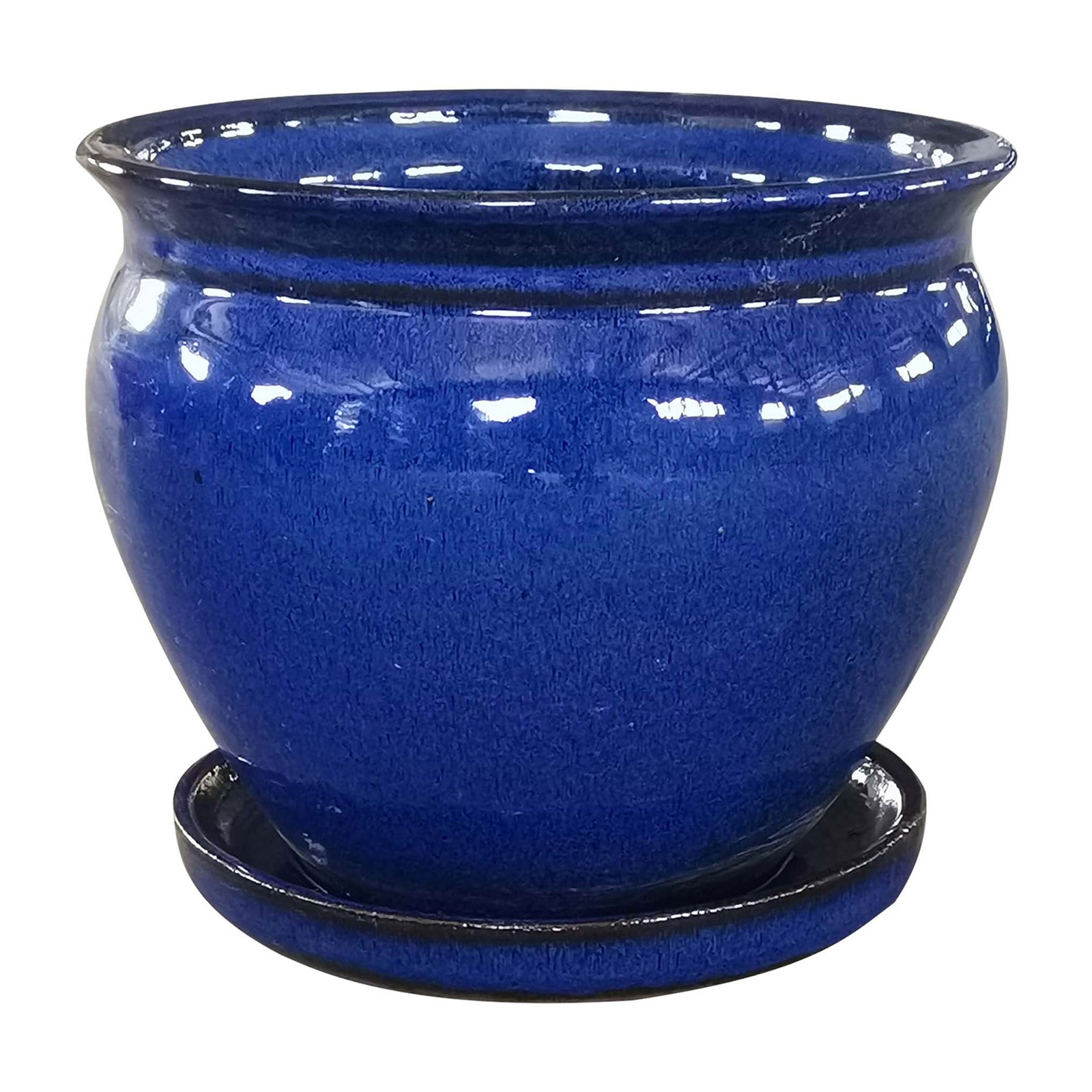 Southern Patio Wisteria 12 Inch Diameter Ceramic Planter Pot with Saucer, Blue - VMInnovations