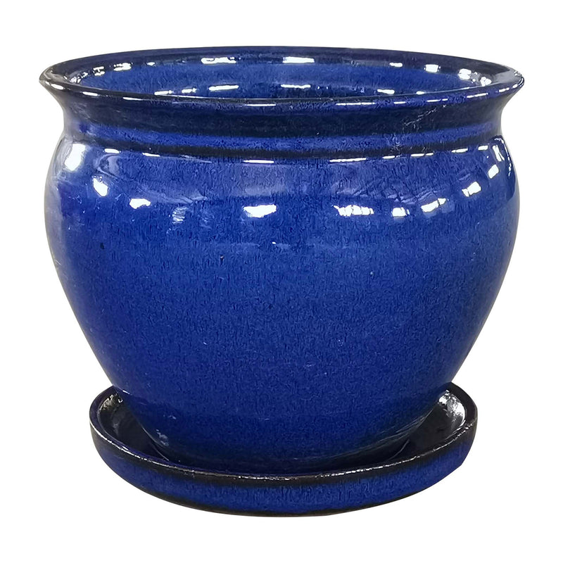 Southern Patio Wisteria 12 Inch Diameter Ceramic Planter Pot with Saucer, Blue