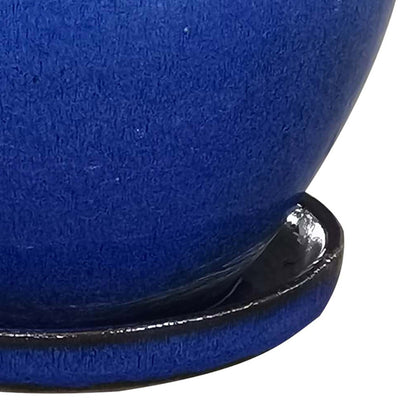 Southern Patio Wisteria 12 Inch Diameter Ceramic Planter Pot with Saucer, Blue - VMInnovations