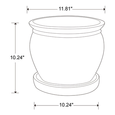 Southern Patio Wisteria 12 Inch Diameter Ceramic Planter Pot with Saucer, Blue - VMInnovations