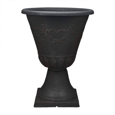 Southern Patio 16 Inch Resin Stone Sonoma Urn Tall Planter, Rust Brown (2 Pack)
