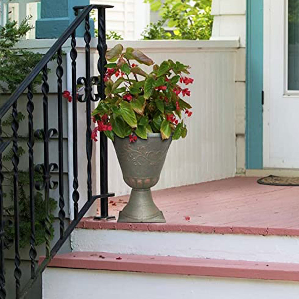 Southern Patio 16 Inch Resin Stone Sonoma Urn Tall Planter, Rust Brown (2 Pack)