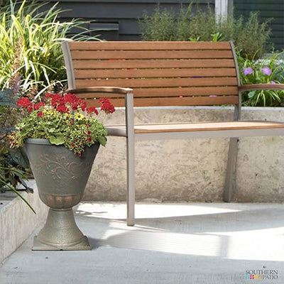 Southern Patio 16 Inch Resin Stone Sonoma Urn Tall Planter, Rust Brown (2 Pack)