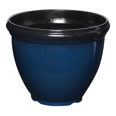 Southern Patio Heritage Outdoor Round Glossy Resin Planter, Monaco Blue (3 Pack) - VMInnovations